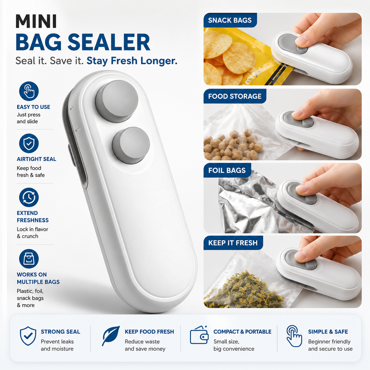Portable Rechargeable Mini Bag Sealer – Keep Food Fresh Anywhere