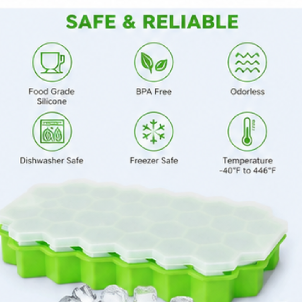 🧊 Premium Silicone Ice Cube Tray with Lid