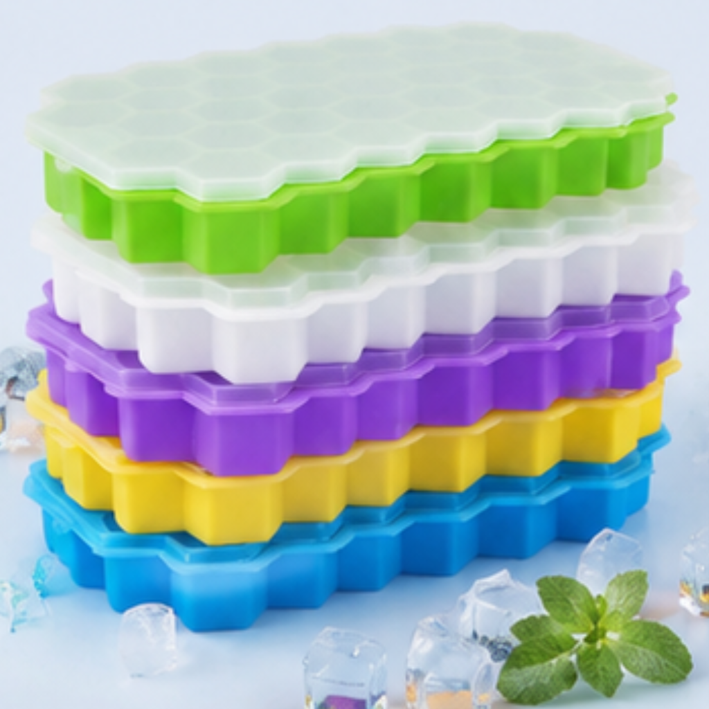 🧊 Premium Silicone Ice Cube Tray with Lid
