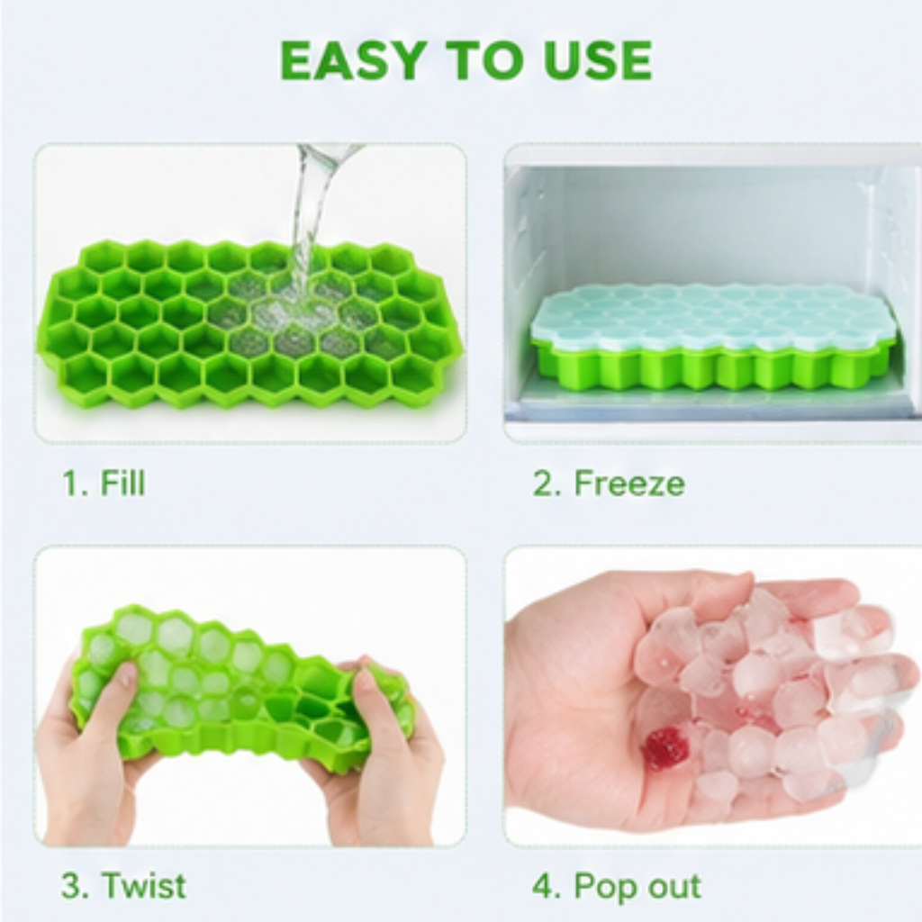 🧊 Premium Silicone Ice Cube Tray with Lid